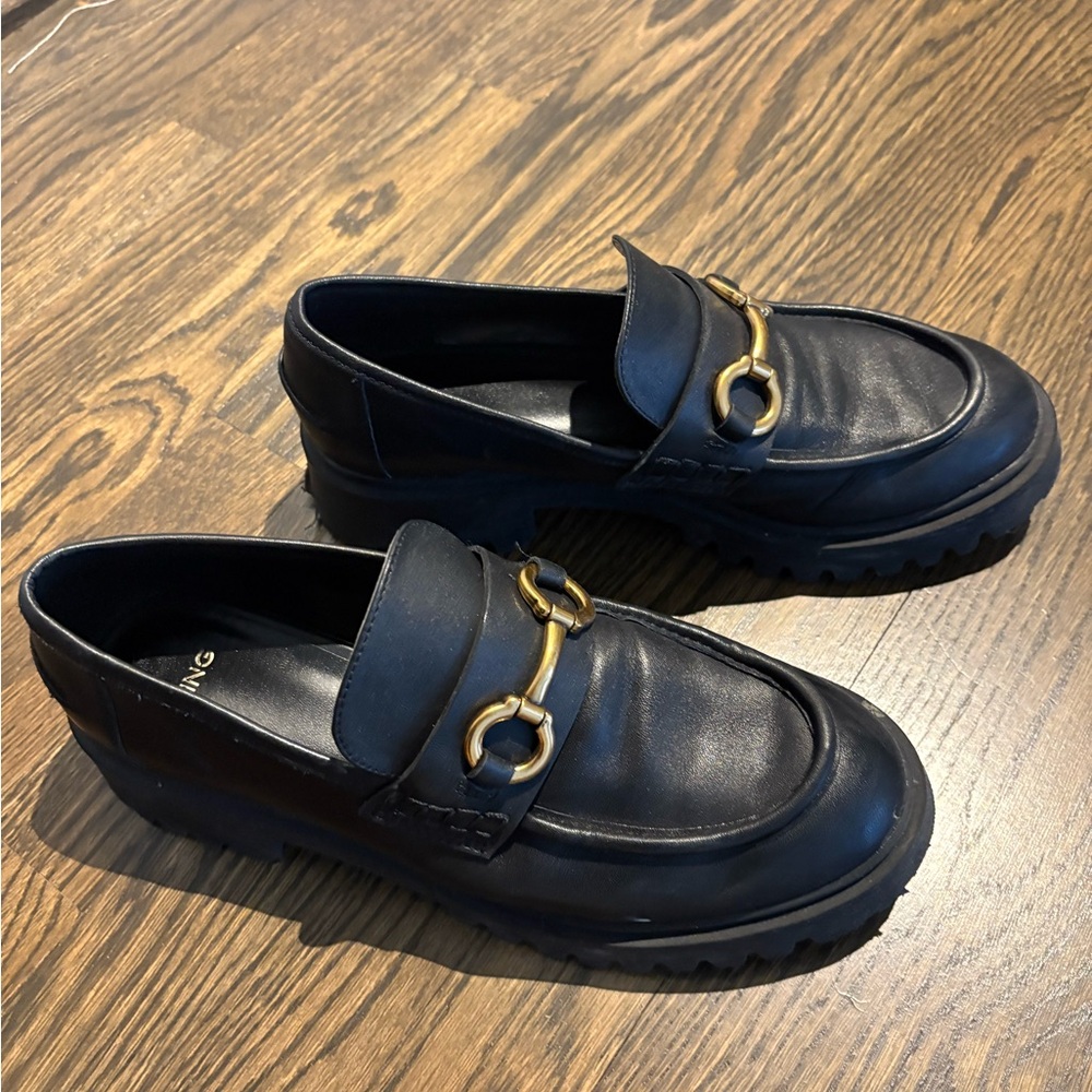 Mango Black Loafers with Gold Detail